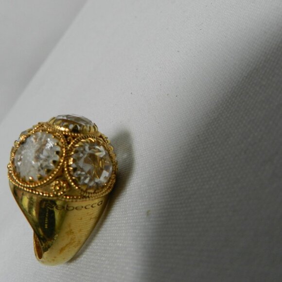 Rebecca Jewelry Glass Faux Diamond & Gold Domed large Ring made in Italy Size 7 - Picture 9 of 12